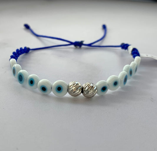 Pulsera Bola Diamantada 6Mm Ojo Turco 0.63Gr Oro Blanco L720 18K