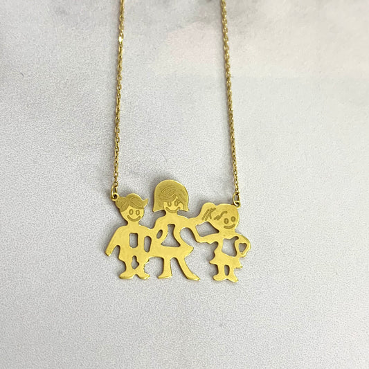 Set Cadena Y Dije Familia 2.15Gr / 42Cm / 0.6Mm Niño Mama Niña Oro Amarillo L720 18K