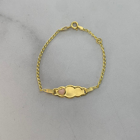 Pulso Bebé Placa Nube 1.67Gr / 14Cm / 1.6Mm Corazón Palo E Rosa Oro Amarillo L720 18K