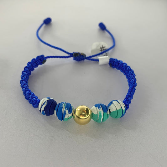 Pulsera Bola Lisa 8Mm Neopreno Azul 0.33Gr Oro Amarillo L720 18K