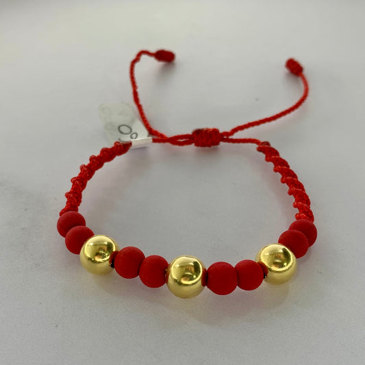 Pulsera Bolas Lisas 8Mm Neopreno Rojo 0.99Gr Oro Amarillo L720 18K