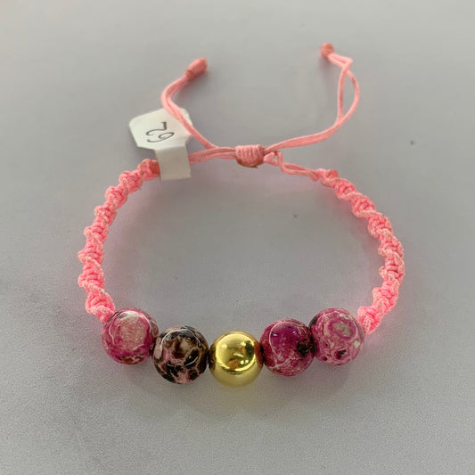 Pulsera Bolas Lisas 8Mm Piedras Rosadas 0.33Gr Oro Amarillo L720 18K