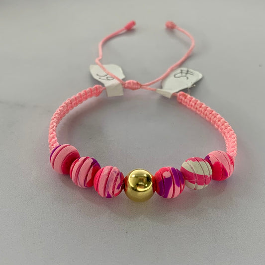 Pulsera Bola Lisa 8Mm Neopreno Militar Rosado 0.33Gr Oro Amarillo L720 18K