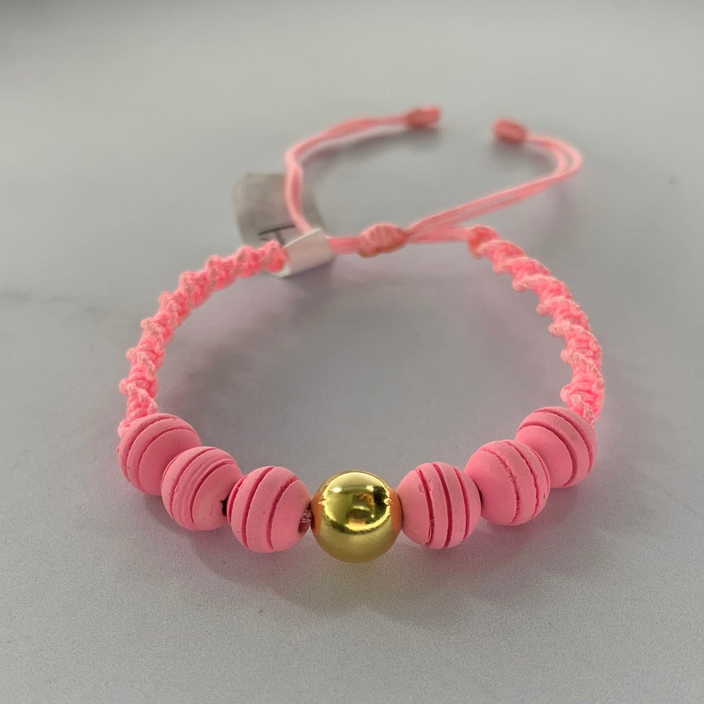 Pulsera Bola Lisa 8Mm Neopreno Rosado 0.33Gr Oro Amarillo L720 18K