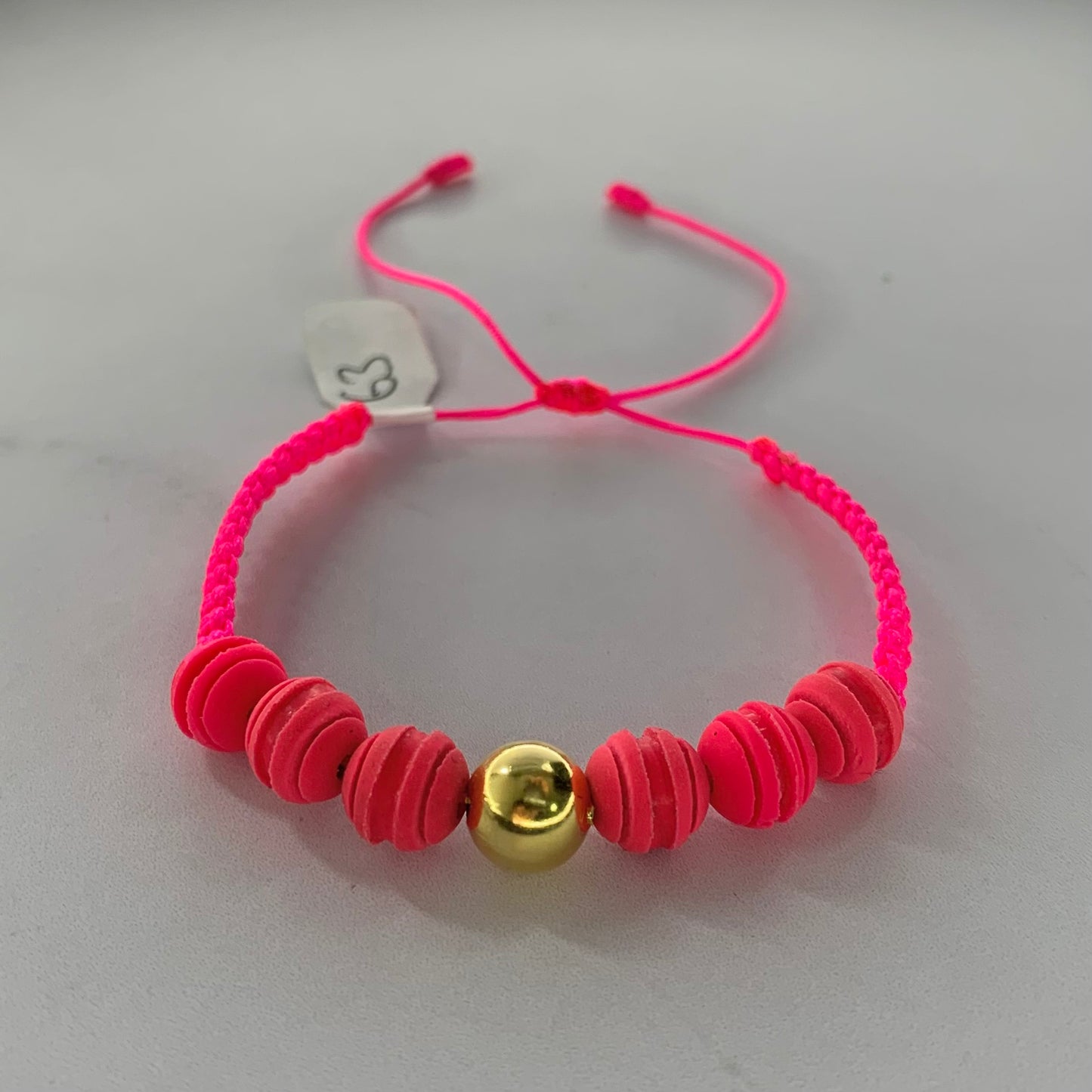 Pulsera Bola Lisas 8Mm Neopreno Fucsia 0.33Gr Oro Amarillo L720 18K