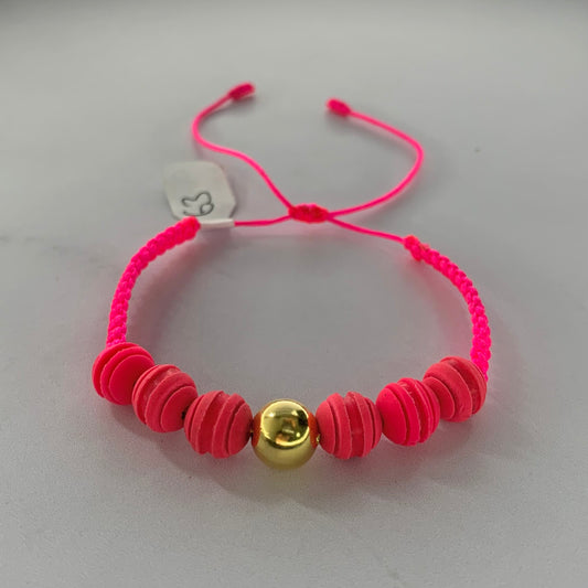 Pulsera Bola Lisas 8Mm Neopreno Fucsia 0.33Gr Oro Amarillo L720 18K