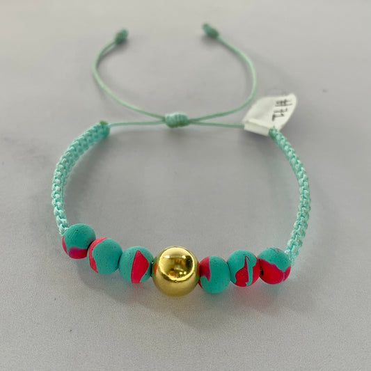 Pulsera Bola Lisa 8Mm Azul Claro / 0.33Gr Oro Amarillo L720 18K