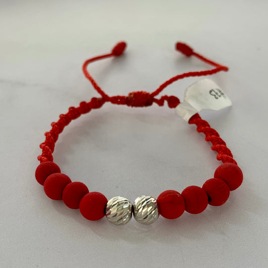 Pulsera Bola Diamantada 6Mm Neopreno Rojo 0.63Gr Oro Blanco L720 18K