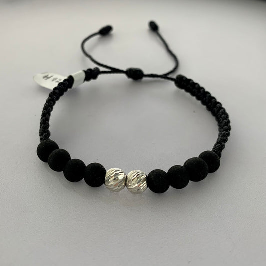 Pulsera Bola Diamantada 6Mm Neopreno Negro 0.63Gr Oro Blanco L720 18K