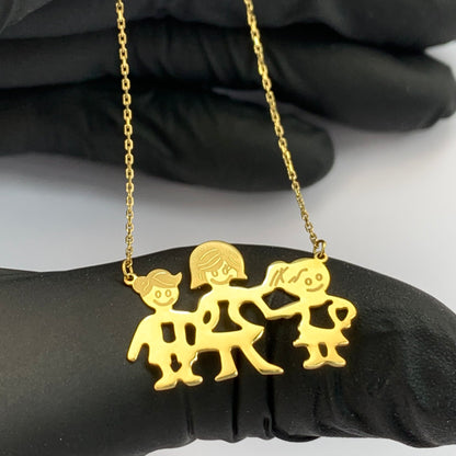 Set Cadena Y Dije Familia 2.15Gr / 42Cm / 0.6Mm Niño Mama Niña Oro Amarillo L720 18K
