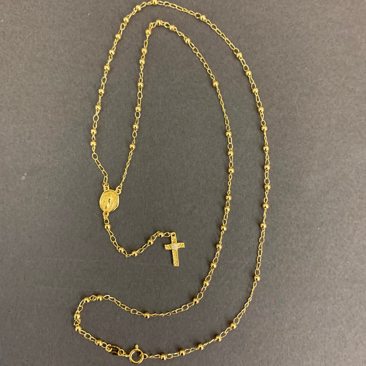 Rosario Virgen Milagrosa 3.9gr / 50cm / Bola 2mm Oro Amarillo L720 18K