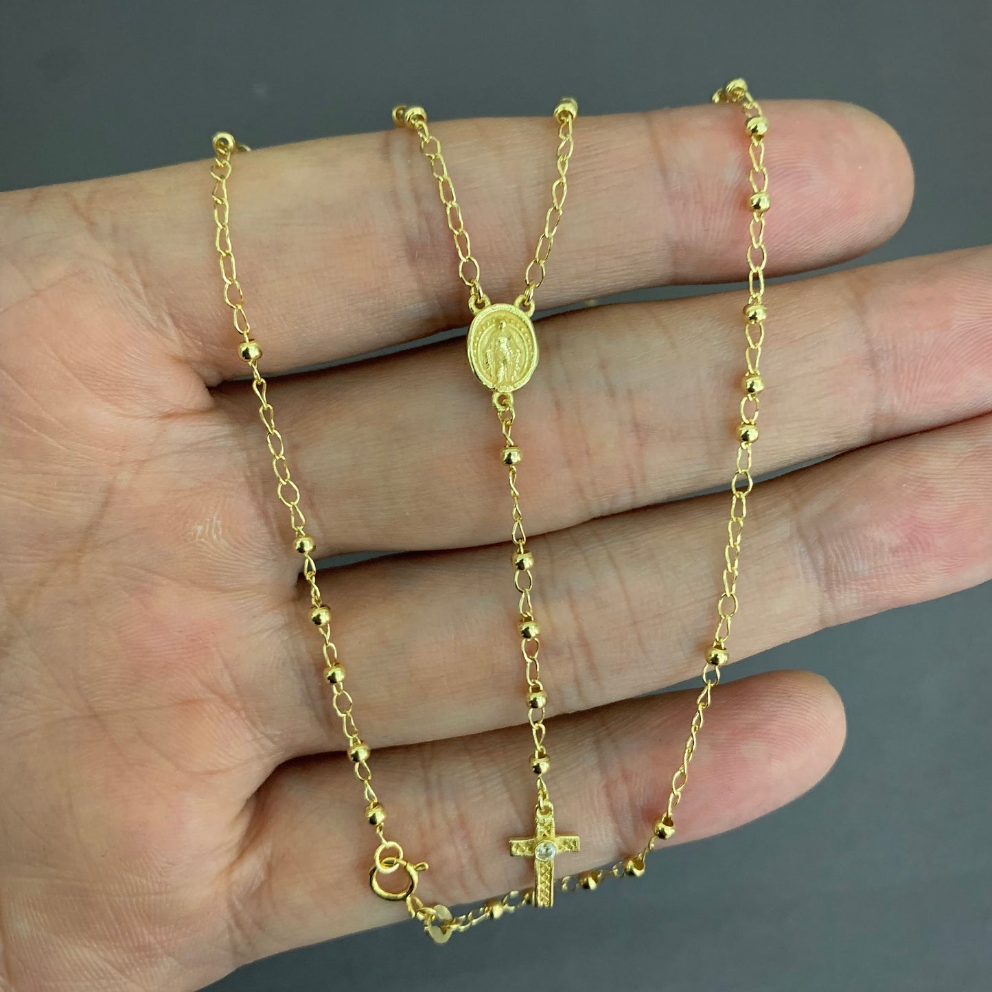 Rosario Virgen Milagrosa 3.9gr / 50cm / Bola 2mm Oro Amarillo L720 18K
