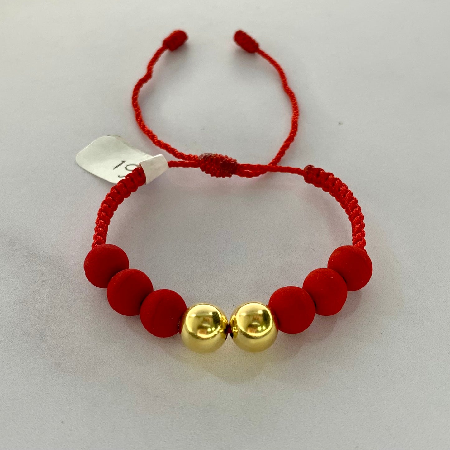 Pulsera Bolas Lisas 8Mm Neopreno Rojo 0.66Gr Oro Amarillo L720 18K